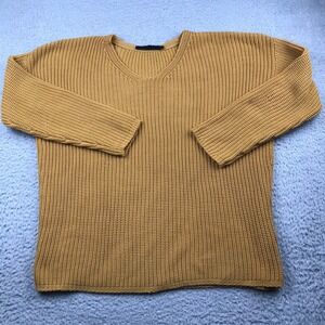 Jenny Kayne Cotton Cabin Sweater Womens M Mustard Organic V Neck Knit Oversized